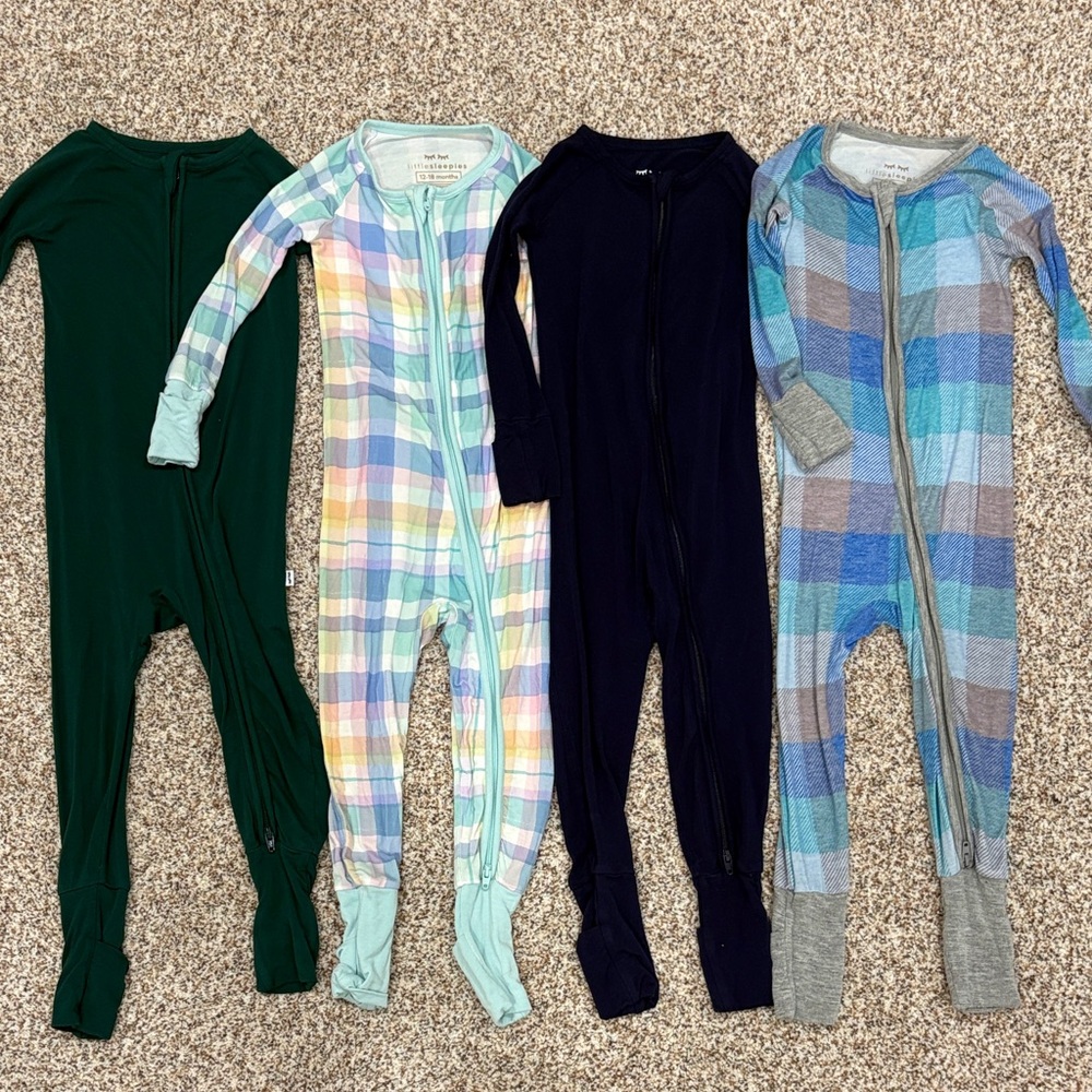 Little Sleepies Lot SZ 12-18M Plaid and Solid Navy